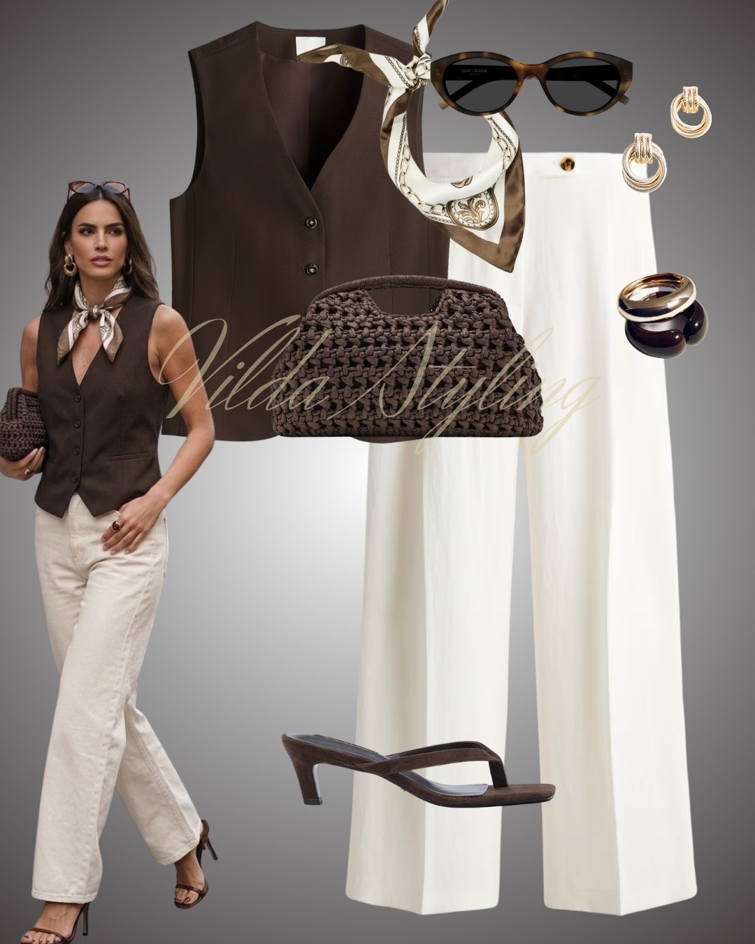 🤎 Chocolate & Cream: The Ultimate Summer Chic
A tailored chocolate brown button-up vest adds a polished, waistcoat-inspired vibe. High-waisted cream wide-leg trousers create a long, flattering silhouette. Minimalist strappy heeled sandals in matching espresso tones.

#LTKsummer #LTKspring #LTKuk