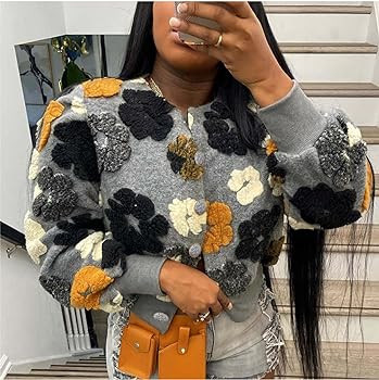 Women's Cropped Floral Print Jacket Long Sleeve Fleece Warm Bomber Jacket Lightweight Button Down... | Amazon (US)