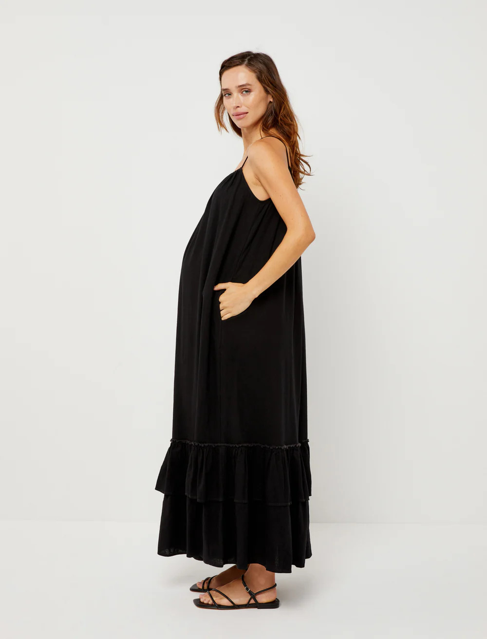 Linen Tiered Maxi Maternity Dress | A Pea In The Pod