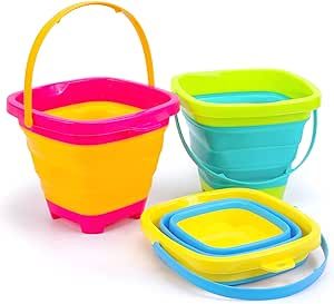 Shindel 3PCS Foldable Beach Bucket Set, 2L Silicone Collapsible Beach Toy Buckets, Camping Gear, ... | Amazon (US)