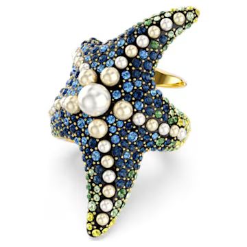 Idyllia cocktail ring, Crystal pearls, Starfish, Multicolored, Gold-tone plated by SWAROVSKI | SWAROVSKI