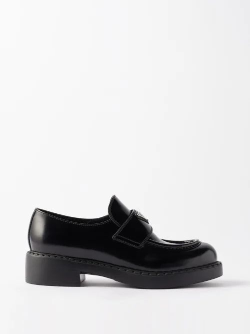 Prada - Logo-plaque Leather Loafers - Womens - Black | Matches (UK)