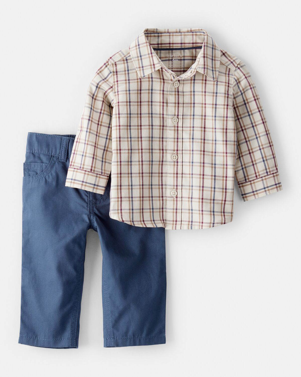 Baby Boy 2-Piece Plaid Shirt & Pant Set - Maroon/Ivory | Carter's | Carter's Inc