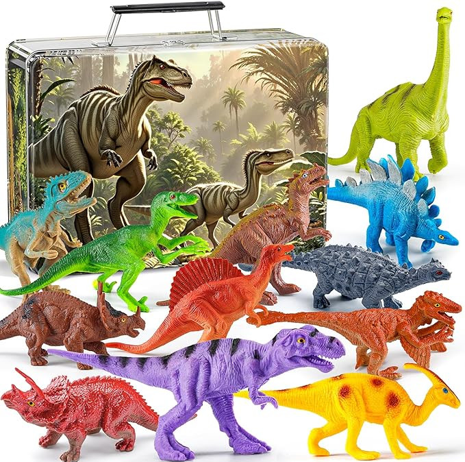 Dinosaur Toys for Kids 3-5, 12PCS Realistic Dinosaur Figures with Metal Storage Box for Boys Age ... | Amazon (US)