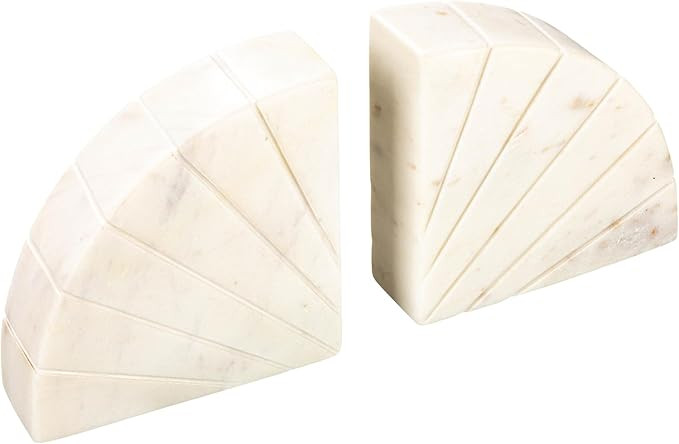 Creative Co-Op, White Modern Arched Semicircle Marble Bookends with Carved Detail, Set of 2 | Amazon (US)
