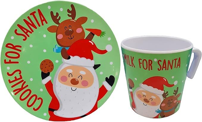 "Cookies For Santa" Plate and Mug Set: Elf, Reindeer and Santa Designs Melamine Wares (Santa, 1 P... | Amazon (US)