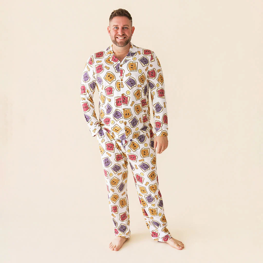 PB&J White Long Sleeve Luxe Men's Pajamas | Peanut Butter Jelly Time | Posh Peanut