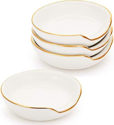 4 Pieces 2.7 Inches Mini Ceramic Spoon Rests, Gold Rim Kitchen Spoon Rests, Mini Cooking Spoon Holde | Amazon (US)