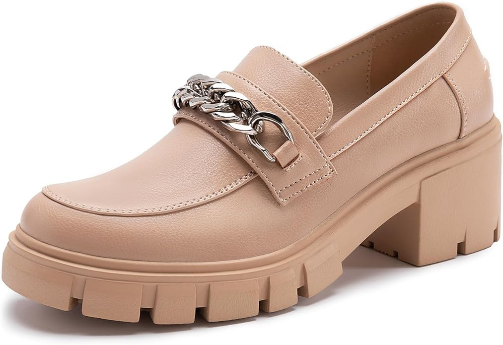 Athlefit Women's Platform Loafers Slip On Lug Sole Chunky Loafers with Chain Round Toe Business W... | Amazon (US)