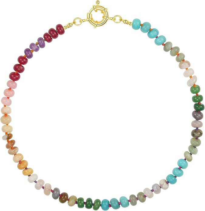 KELORIS PATH Beaded Necklaces for Women, Colorful Gemstone Bead Choker for Summer Beach, Natural ... | Amazon (US)
