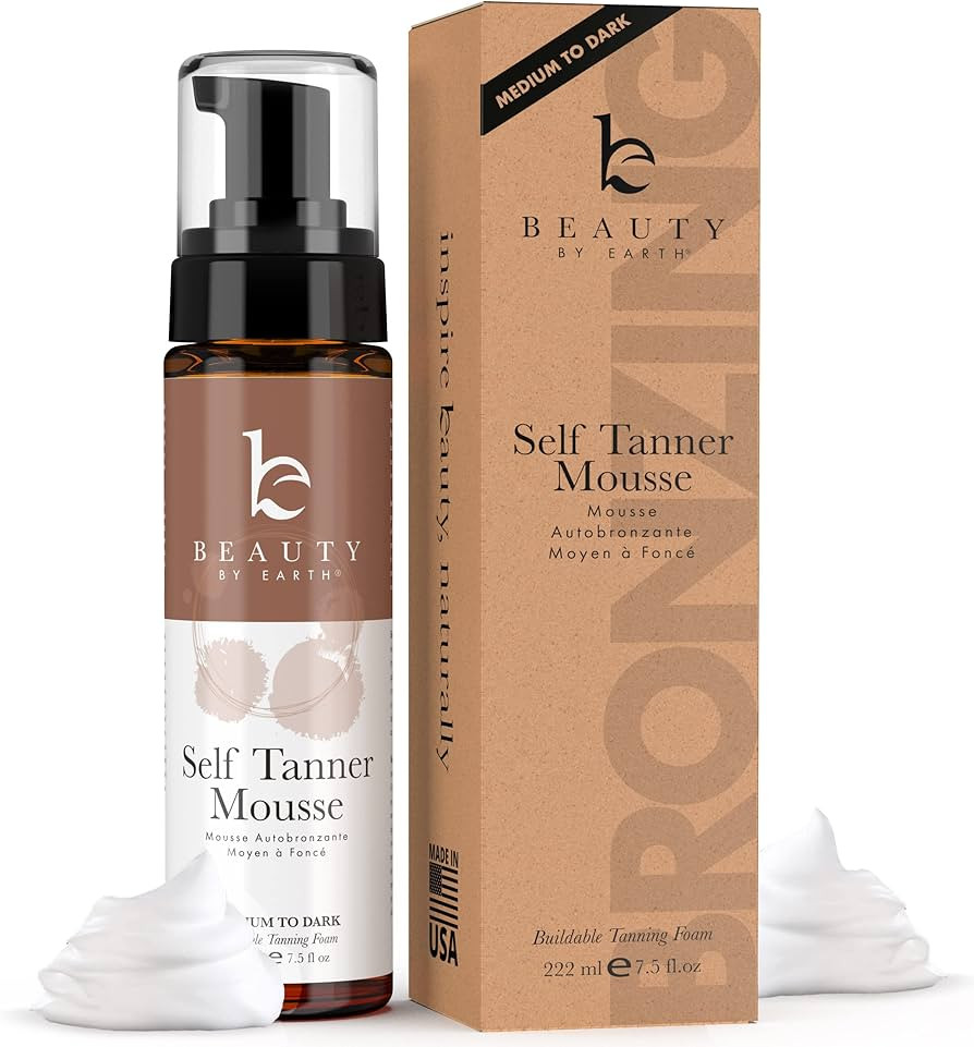 Beauty by Earth Self Tanner Mousse - Medium to Dark Gradual Self Tanner Foam, Sunless Tanner, Nat... | Amazon (US)