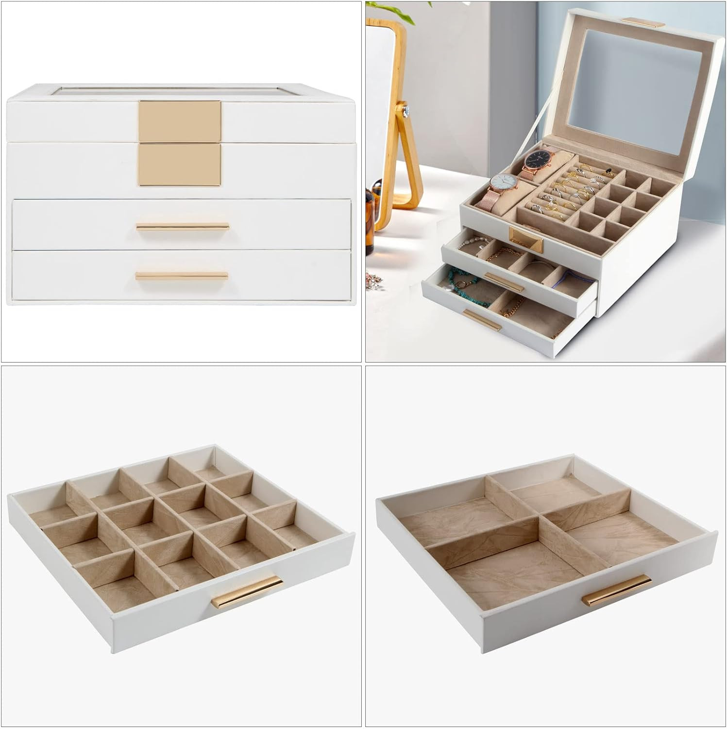 Jewelry Box with Transparent lid, 3-Layer Jewelry Organizer with 2 Drawers, Jewelry Storage Box, ... | Amazon (US)