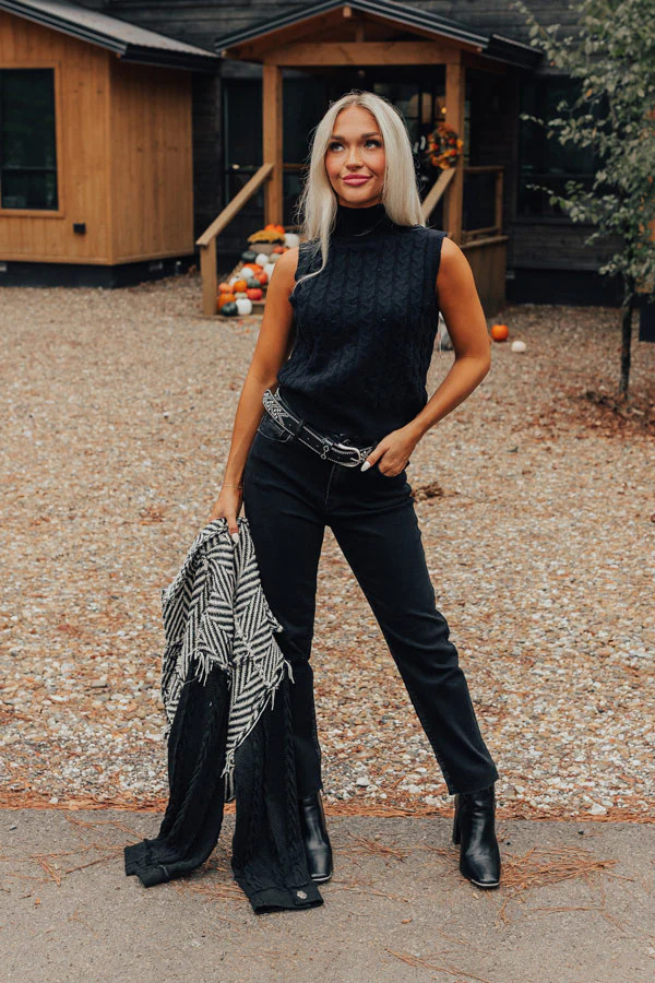 Cool Touch Knit Sweater Top in Black | Impressions Online Boutique
