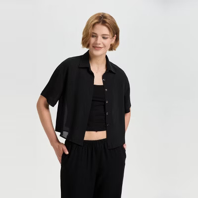 Women's Short Sleeve Button-Down Shirt and Cami Set - A New Day™ Black M | Target