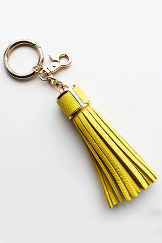 Yellow Pebble-Grain Leather Tassel Bag Charm With Gold Hardware | Mel Boteri
