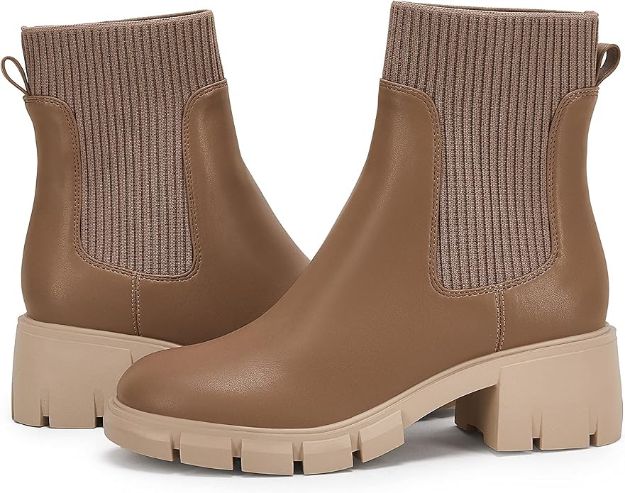 Ruanyu Womens Platform Ankle Boots Elastic Chunky Block Heel Chelsea Booties Lug Sole Non-Slip Co... | Amazon (US)