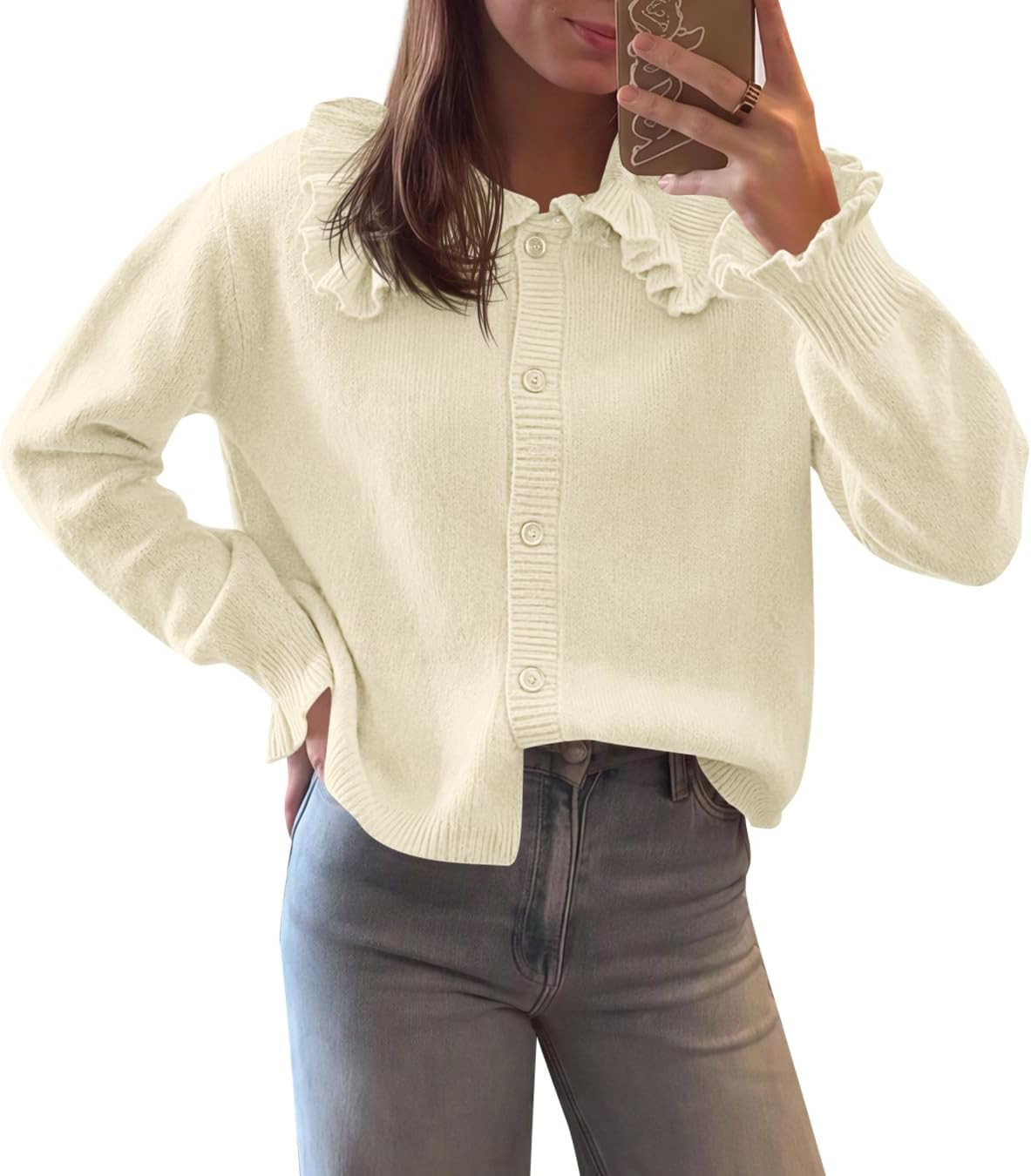 Saodimallsu Womens Ruffle Button Down Sweater Cardigan | Amazon (US)