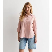 Pale Pink Linen-Look 3/4 Sleeve Shirt New Look | New Look (UK)