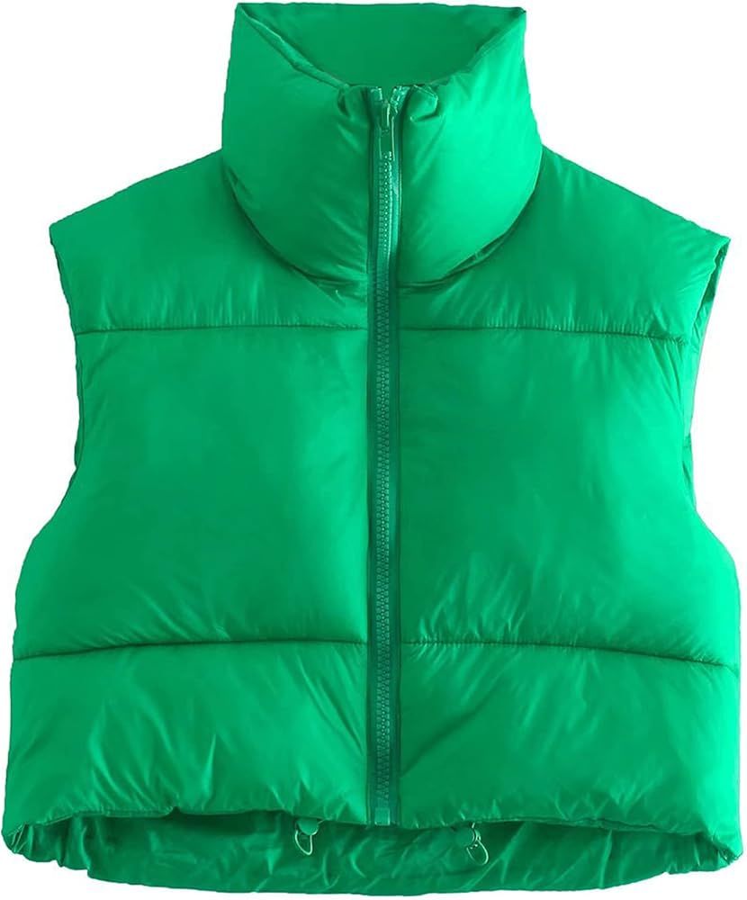 Yeokou Women's Cropped Puffer Vest Zip Up Stand Collar Sleeveless Outerwear with Pockets | Amazon (US)