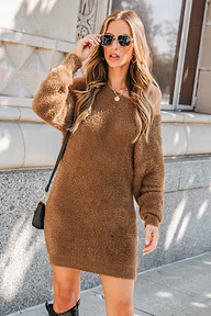 Fuzzy Knit One-Shoulder Sweater Dress | Cupshe US