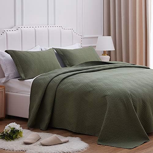 SunStyle Home Quilt Set Full/Queen Size,Olive Green Diamond Pattern Bedspread-90 x96, Soft Lightweig | Amazon (US)