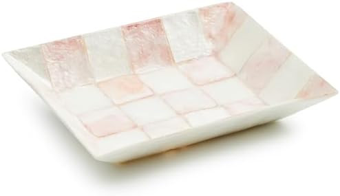 MACKENZIE-CHILDS Capiz Soap Dish, Decorative Soap Holder, Pink-and-White Rosy Check | Amazon (US)