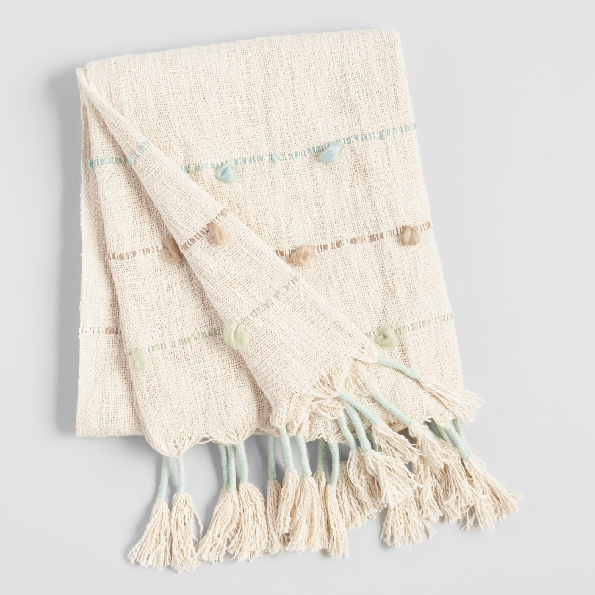 Cool Tassel Aria Throw Blanket: Green - Cotton by World Market | World Market