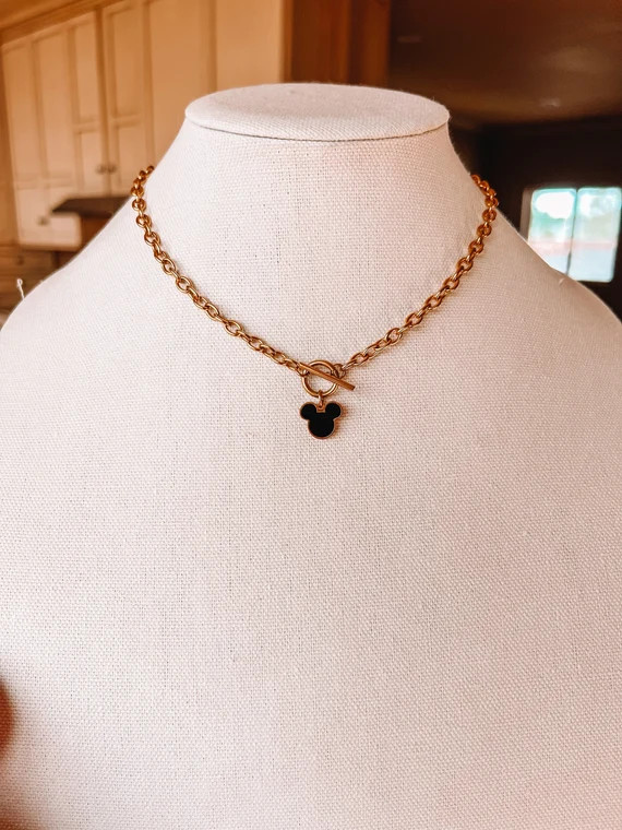 Black Enamel Mickey Necklace - Etsy | Etsy (US)