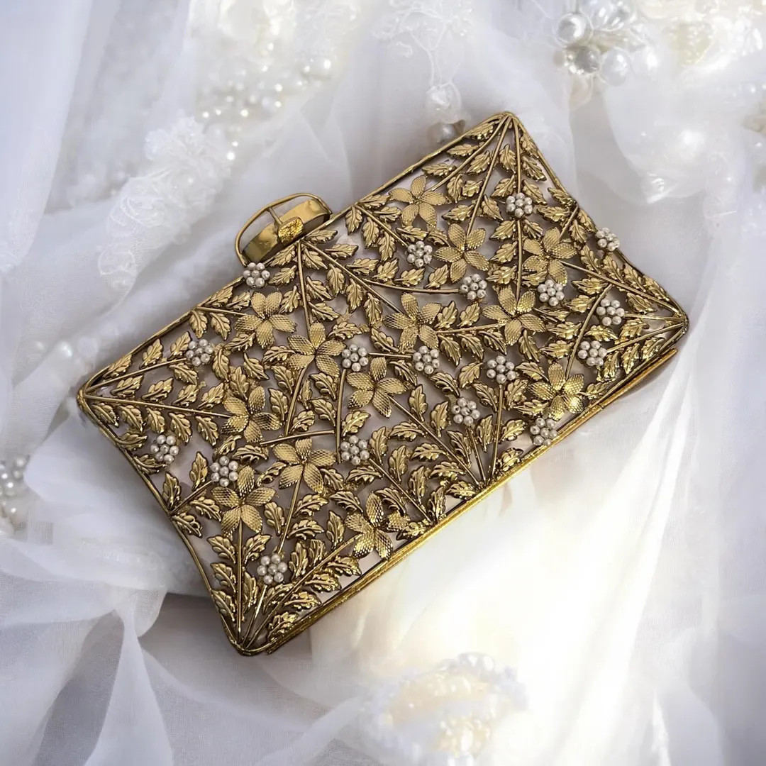 Gold Pearl Bridal Clutch Wedding Day Clutch Handmade With Pure Brass and Mother of Pearl Evening ... | Etsy (US)