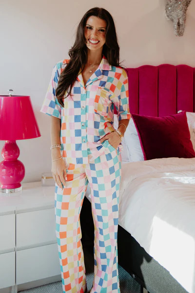 Multicolor Checkered Cozy Loungewear Pants Set | Katydid.com