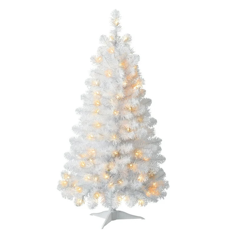 4' Pre-Lit Indiana Spruce White Artificial Christmas Tree, Clear Incandescent Lights, by Holiday ... | Walmart (US)