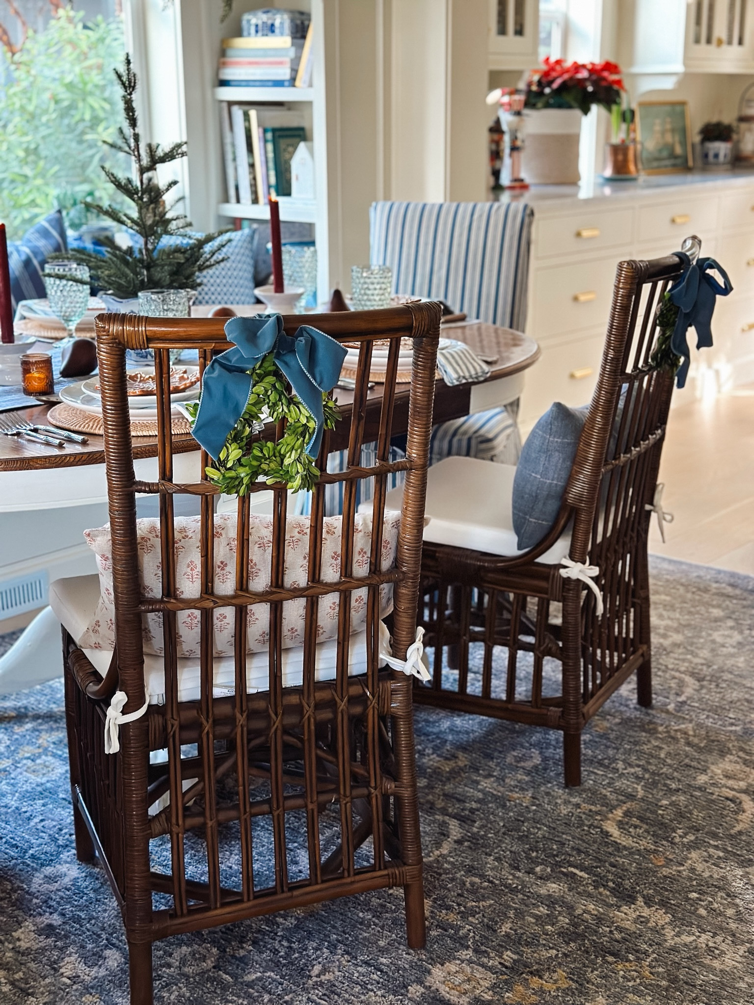 Rattan dining chairs (similar), parsons chairs, blue rug

#LTKSaleAlert #LTKHoliday #LTKHome