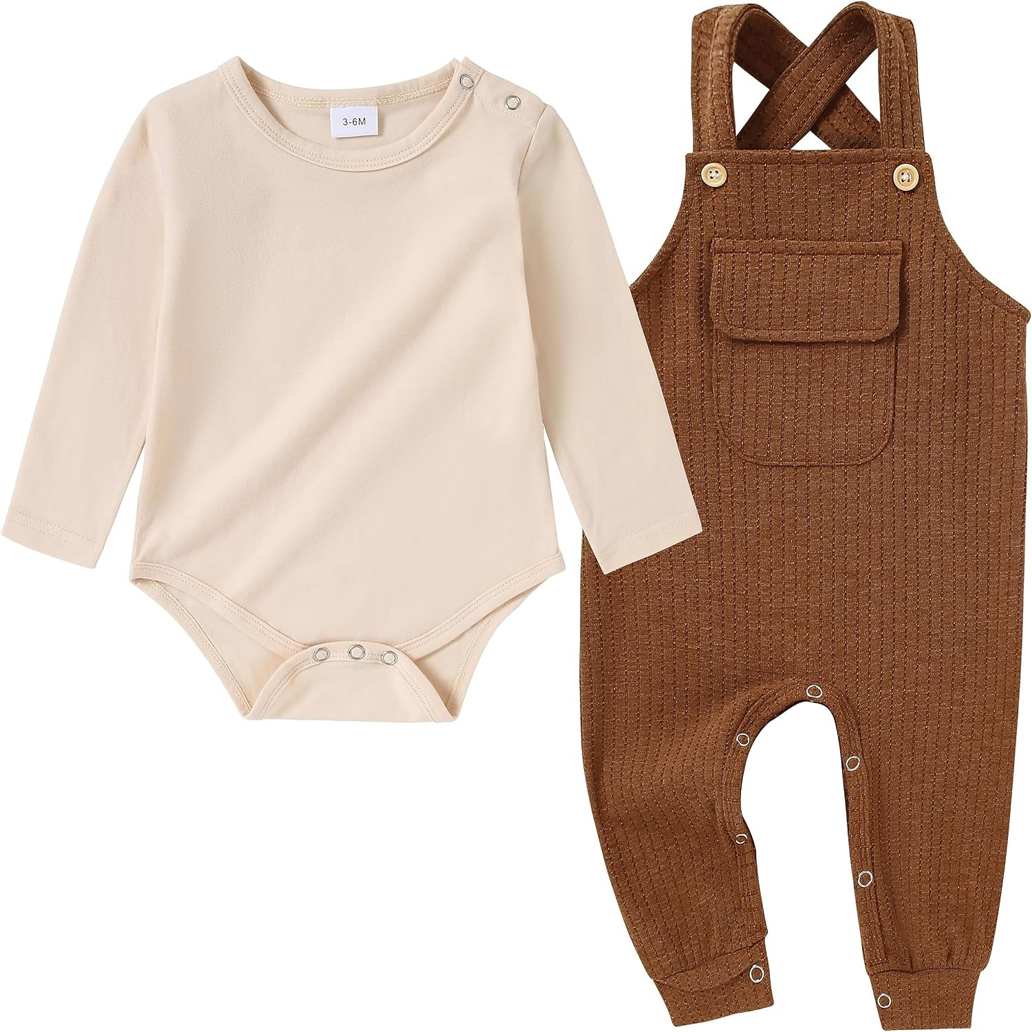 CARETOO Newborn Baby Boy Clothes Infant Boy Romper Fall Winter Outfits Bodysuit 2Pcs Striped Long Sleeve Top Overalls 0-18M | Amazon (US)