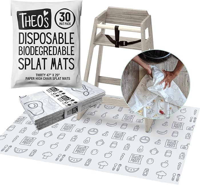 30 Pack | Disposable Splat Mats | Biodegradable + Compostable | THEO'S MATS | Under Highchair Spl... | Amazon (US)