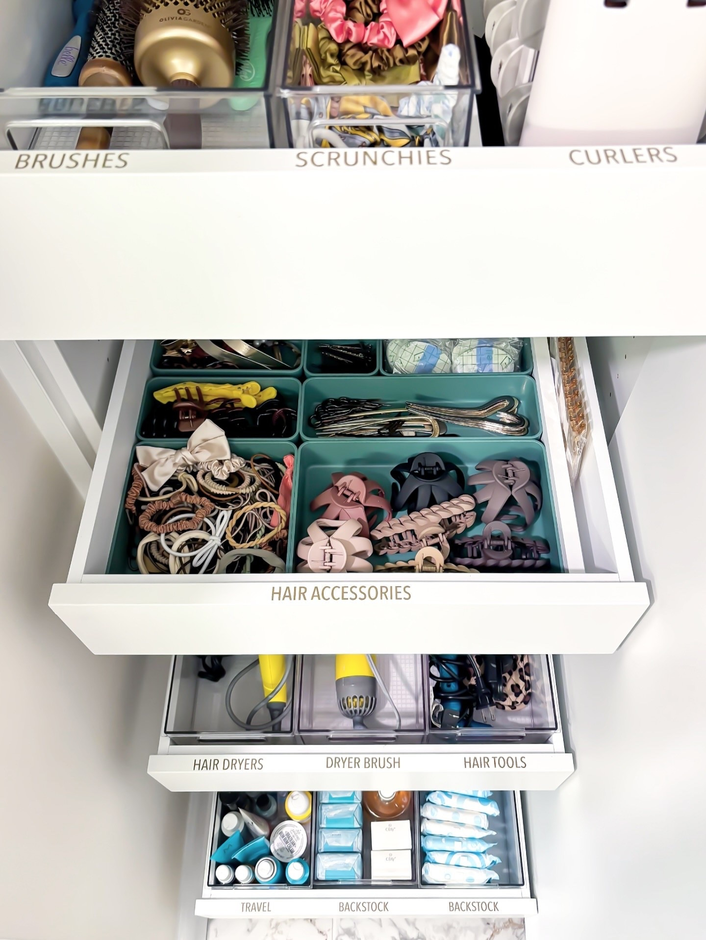 Elevated drawers, elevated mornings. ✨ 

When every brush, clip, and scrunchie has a designated home, your beauty routine becomes the most enjoyable part of your day. 

This custom glam station brings boutique-level bathroom organization to your daily rhythm, making getting ready feel effortless and beautifully streamlined.