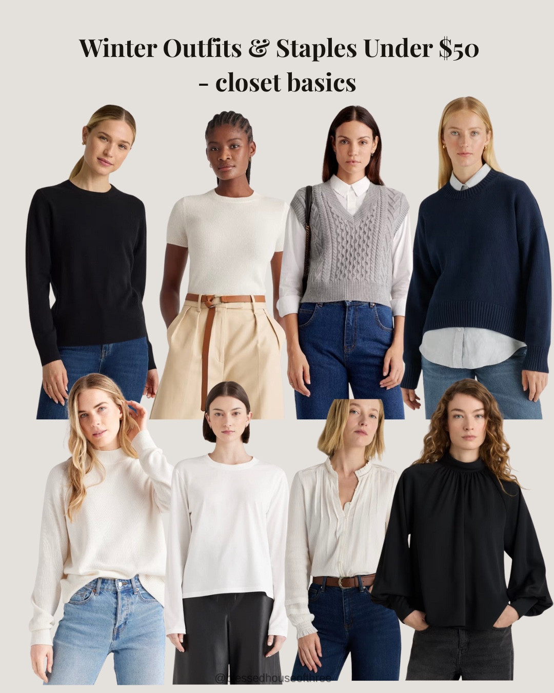 Winter outfits and closet staples under $50 that you will actually wear on repeat, including neutral sweaters, layering tops, affordable denim with great fit, and everyday accessories that make simple outfits feel pulled together, all budget-friendly, timeless, and easy to mix and match for casual winter outfits, workwear basics, and everyday errands while still feeling elevated and classic. Affordable cashmere sweater, highly rated jeans, accessories under $50 @Quince 

#LTKSaleAlert #LTKOver40 #LTKWorkwear