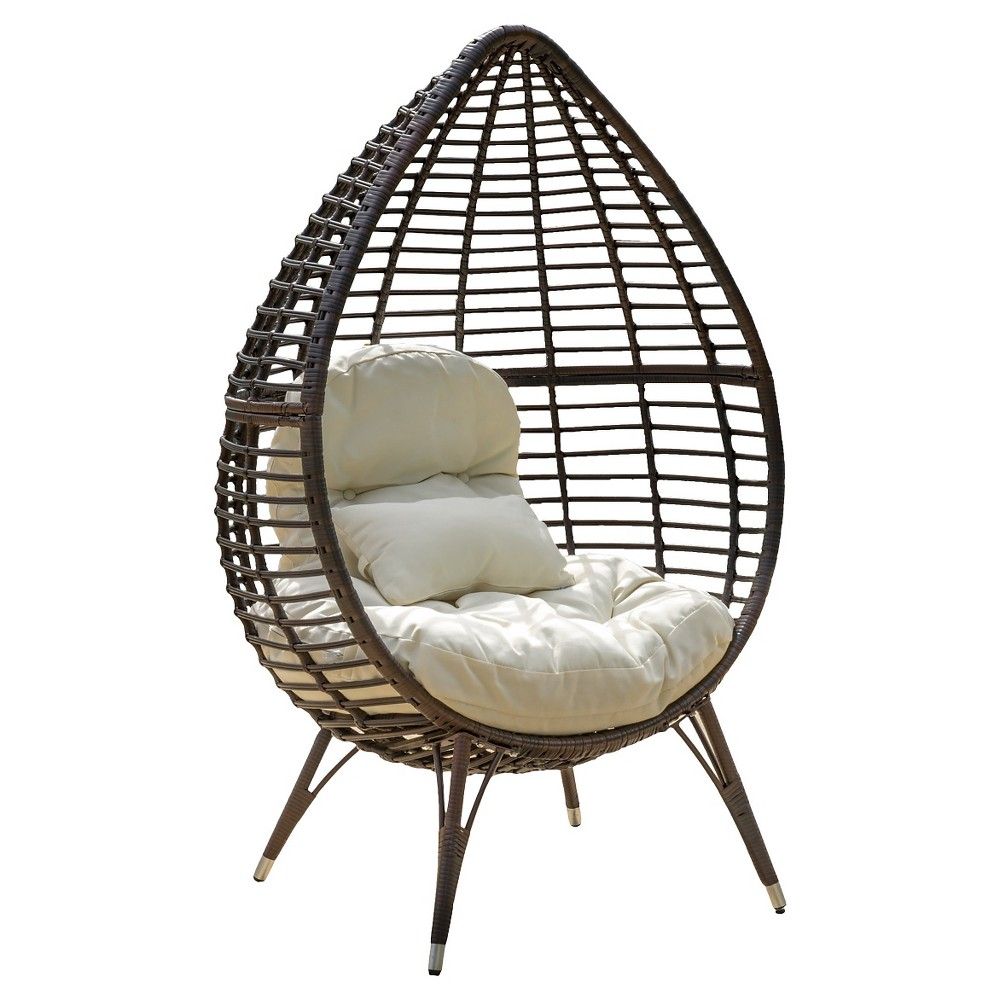 Cutter Teardrop Wicker Patio Lounge Chair with Cushion - Brown - Christopher Knight Home | Target