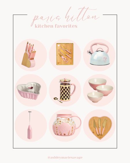 Paris Hilton, kitchen favorites, pink, knives, cutting board, tea kettle, Bundt pans, hearts, popcorn maker, frother, frying pan, bowls, French press 

#LTKfindsunder100 #LTKSeasonal #LTKhome