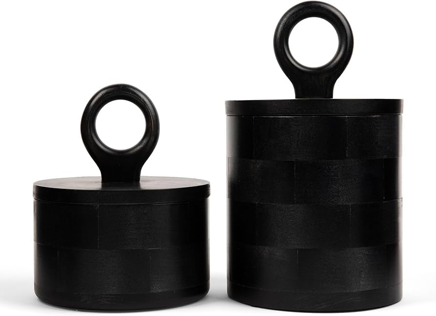 Premium Designer Black Wood Canister with Lids - Set of 2 - Decorative Jars for Kitchen Decor, Di... | Amazon (US)