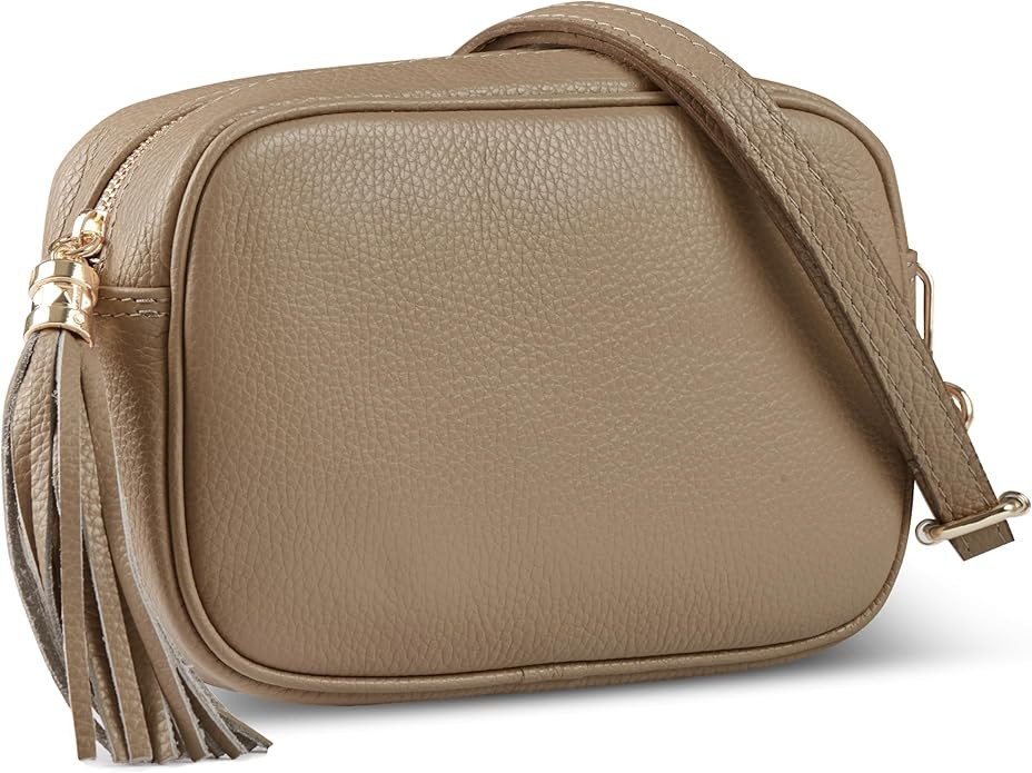 Italian Genuine Leather Crossbody Bag for Women with Zipper Long Strap Tassel | Small Purse Walle... | Amazon (US)