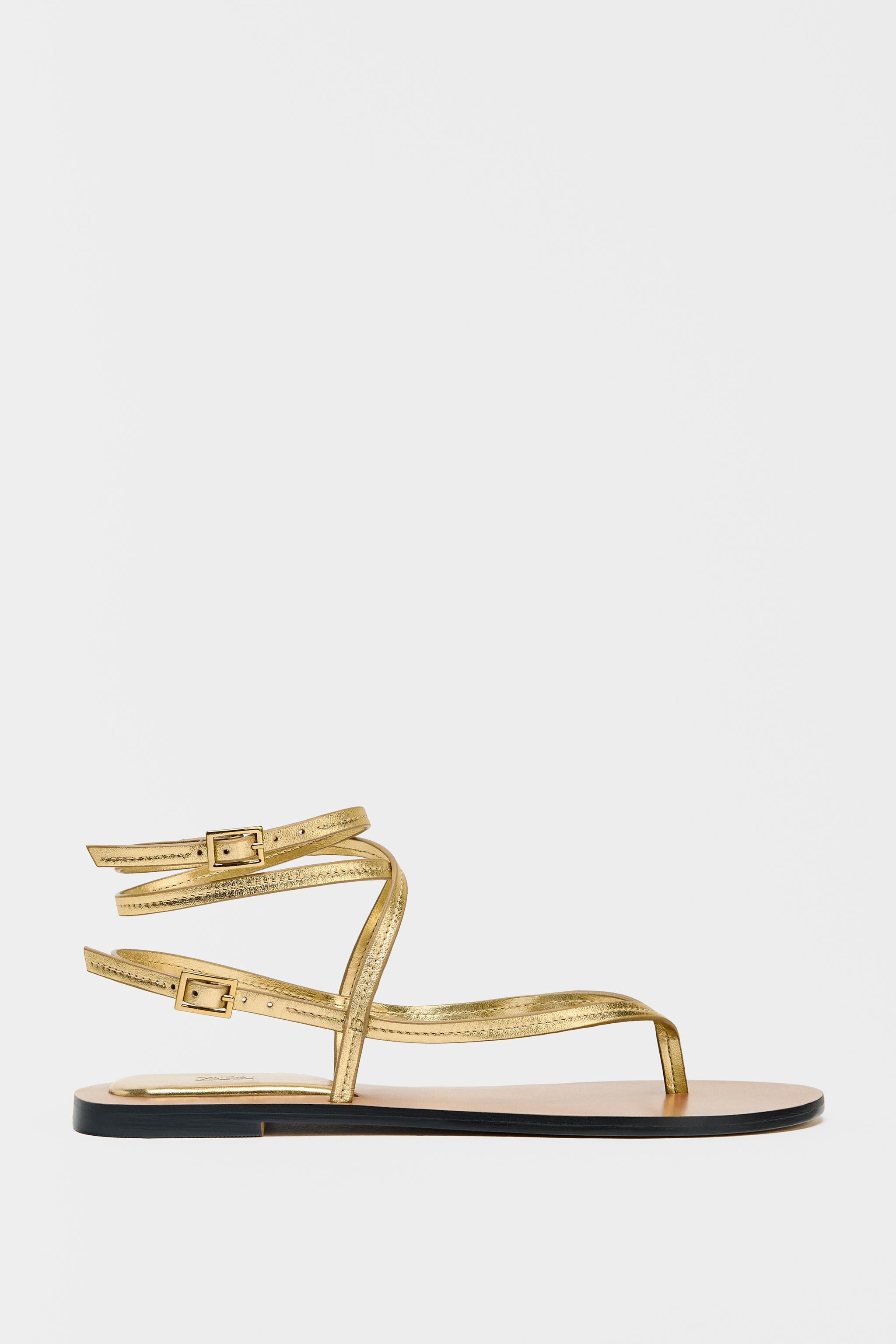 METALLIC EFFECT STRAPPY LEATHER SANDALS | Zara US