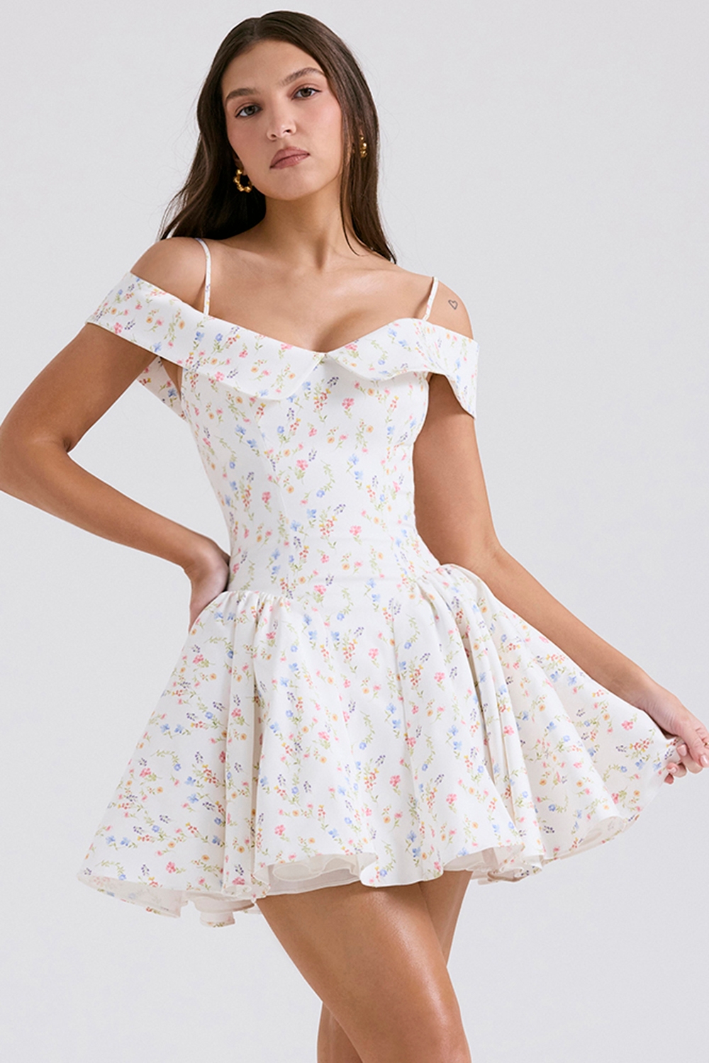 white posy print corset mini dress | House of CB