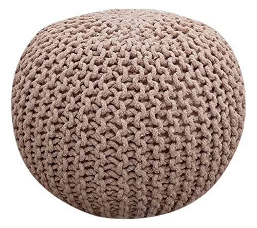 FRELISH DECOR Round Pouf Ottoman Hand Knitted 100% Cotton Pouf Foot Stool - Knitted Bean Bag - Floor Chair for Living Room Bedroom - Foot Rest for Couch (20 Diameter x 14 Height) - Taupe | Amazon (US)