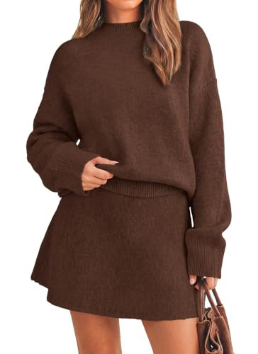 PRETTYGARDEN 2 Piece Sets For Women Sweater Mini Skirt Set,Brown,L | Amazon (US)