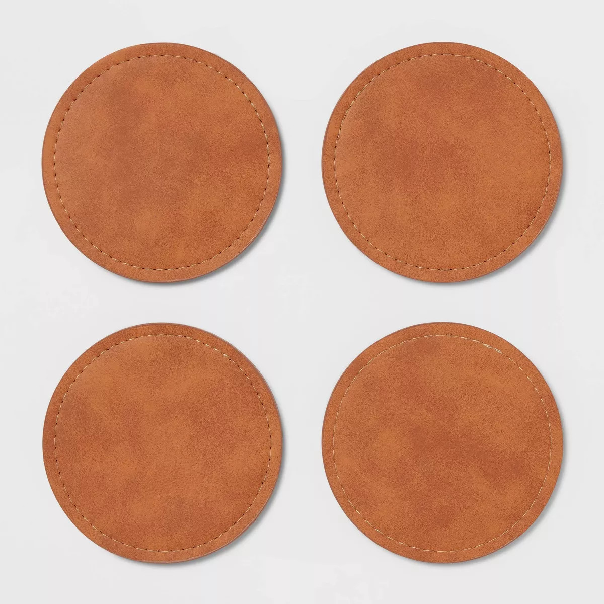 4pk Faux Leather Coasters - Threshold™: Brown Polyethylene Cup & Table Drink Coasters, Traditio... | Target