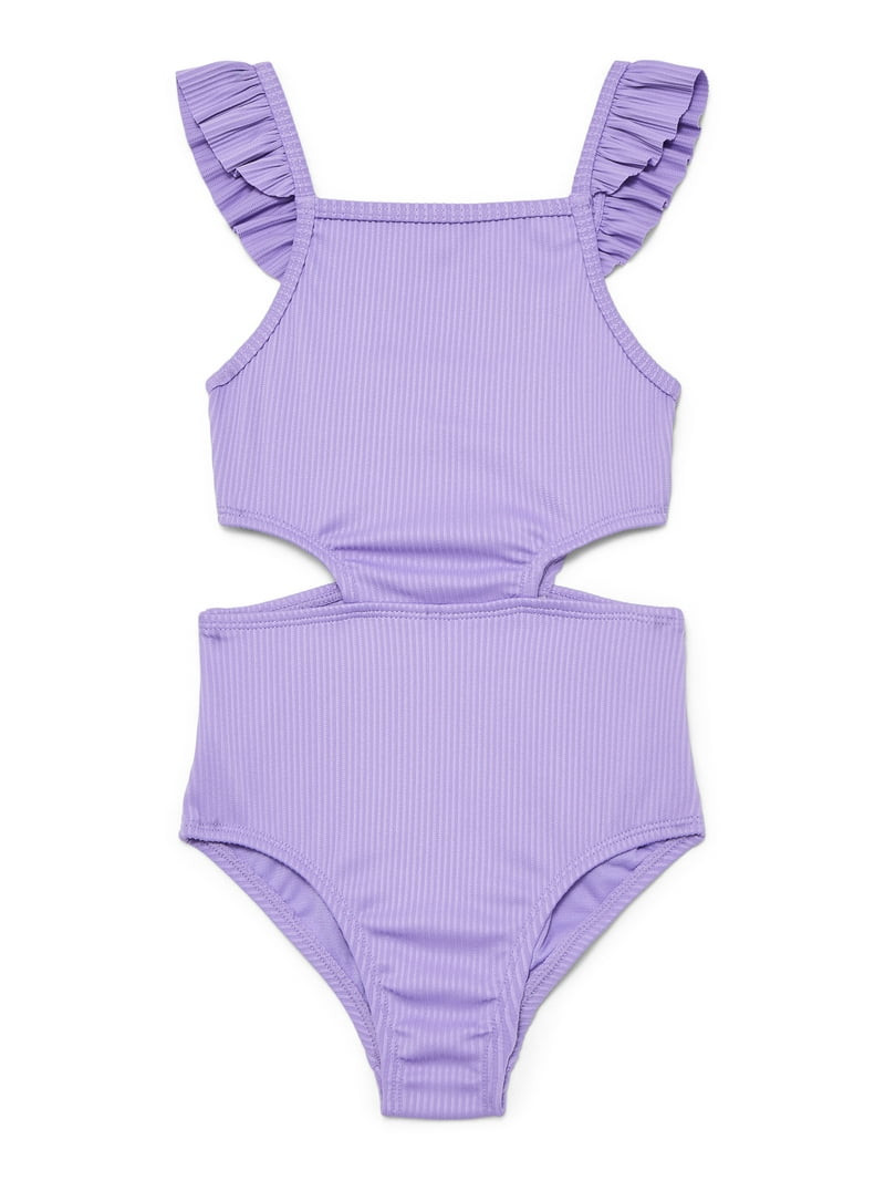 Wonder Nation Girls Cutout Rib Knit One Piece Swimsuit with UPF 50, Sizes 4-18 & Plus | Walmart (US)