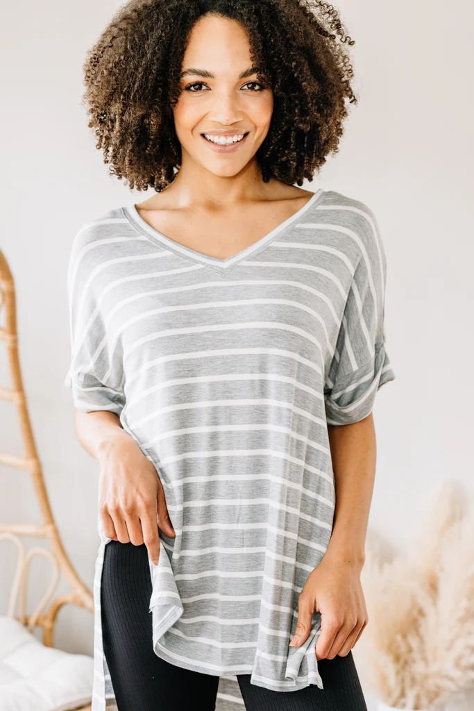 This is No Joke Heather Gray Striped Top | The Mint Julep Boutique