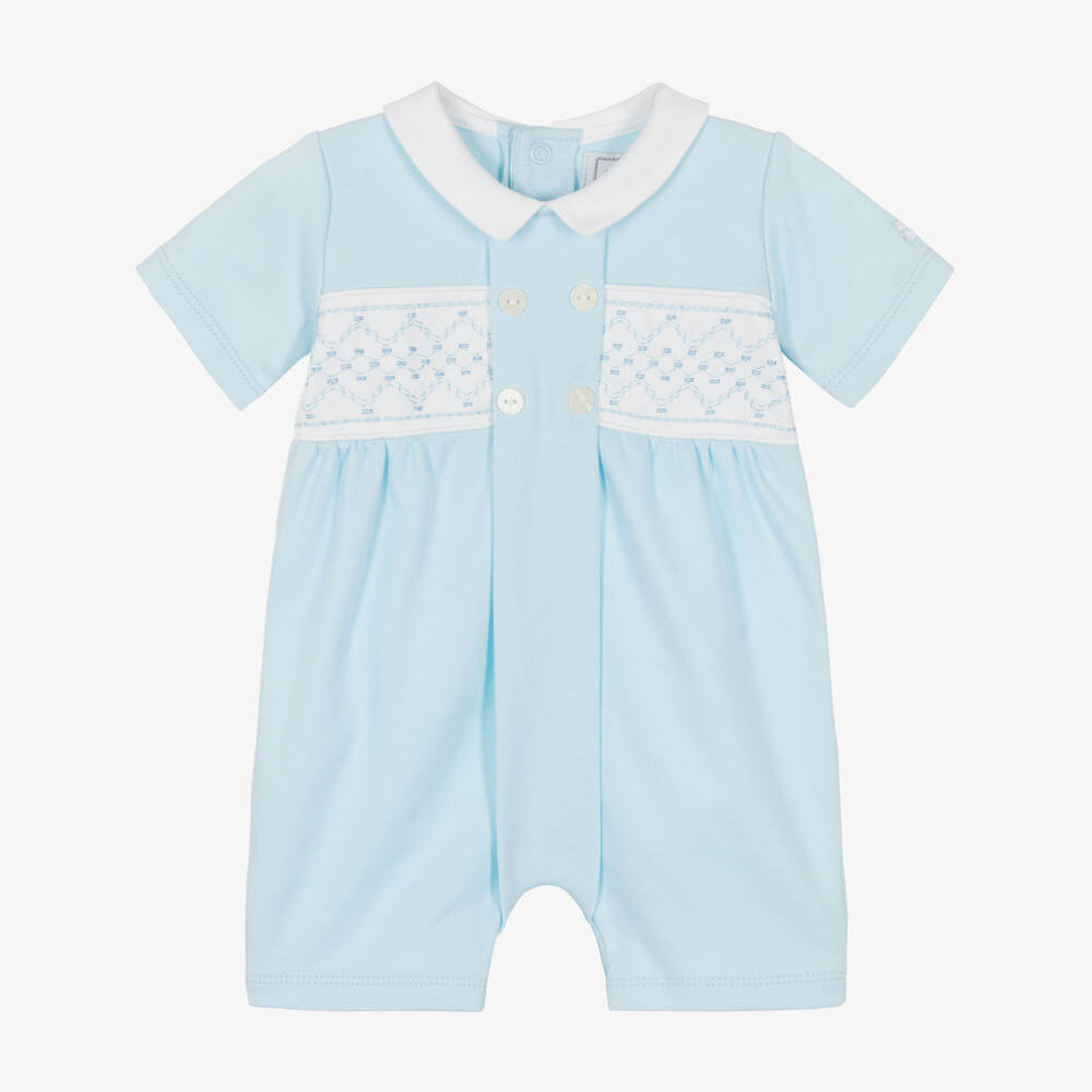 Emile Et Rose Boys Blue Cotton Embroidered Shortie | Childrensalon