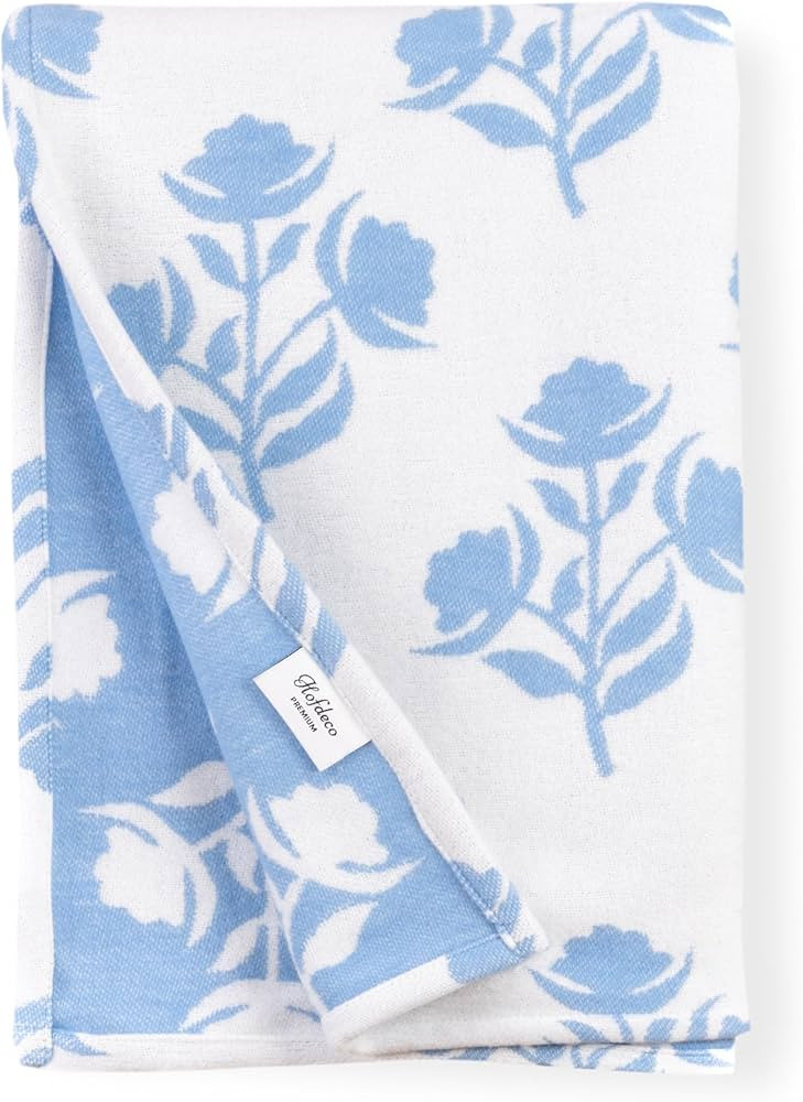 Hofdeco Premium Coastal Grandmillennial Decorative Throw Blanket 50"x70" for Patio Couch Sofa Azu... | Amazon (US)