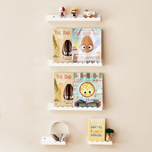 Nursery Book Shelves, 5-Pack Wood Floating Book Shelves for Wall,16.5 Inch Scalloped Wall Shelves... | Amazon (US)